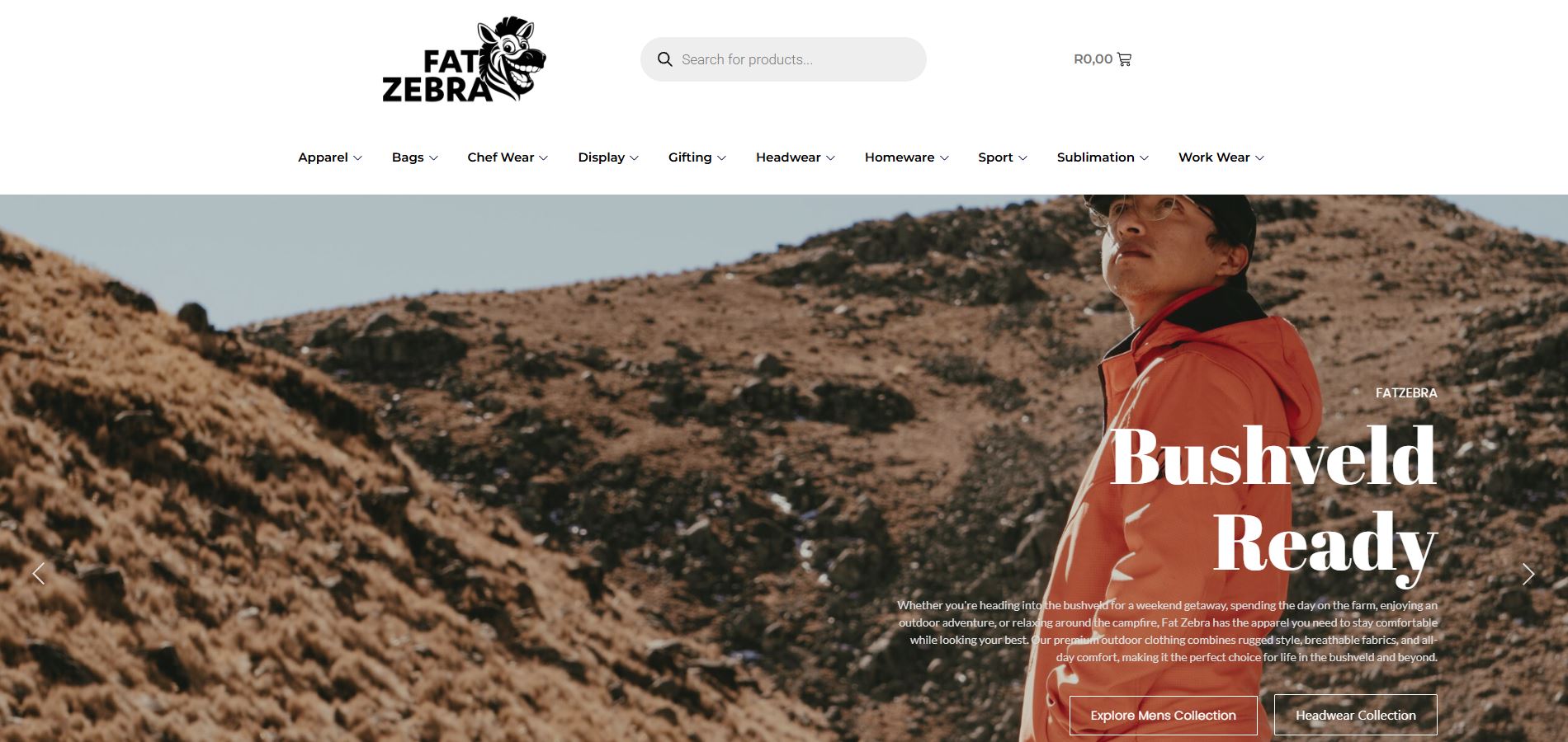 Fatzebra online store built by weDesiign, outdoor apparel e-commerce