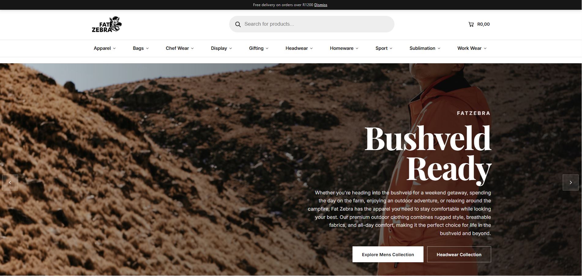 Fatzebra online store built by weDesiign, outdoor apparel e-commerce